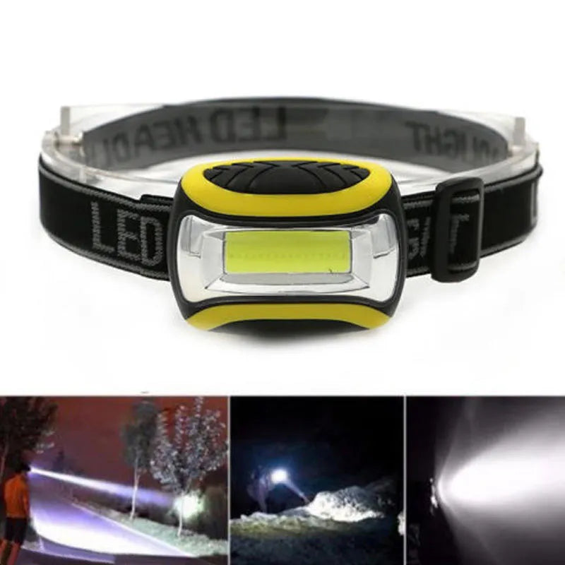 Yellow plastic three-speed headlamp with COB LED for outdoor and work use