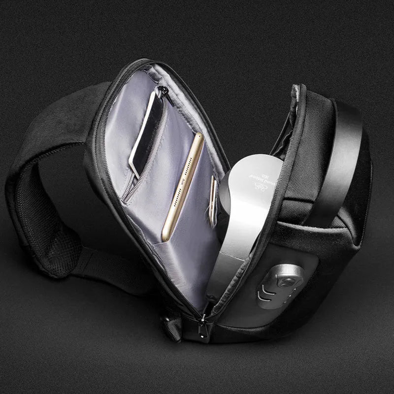 Men's waterproof Oxford cloth anti-theft messenger bag with USB charging port and multiple internal compartments