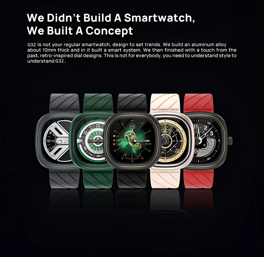 Bluetooth smartwatch with 1.32-inch screen on silicone wristband in black, green, or pink colour