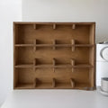 Solid wood square storage rack with multiple grid compartments for cup organisation
