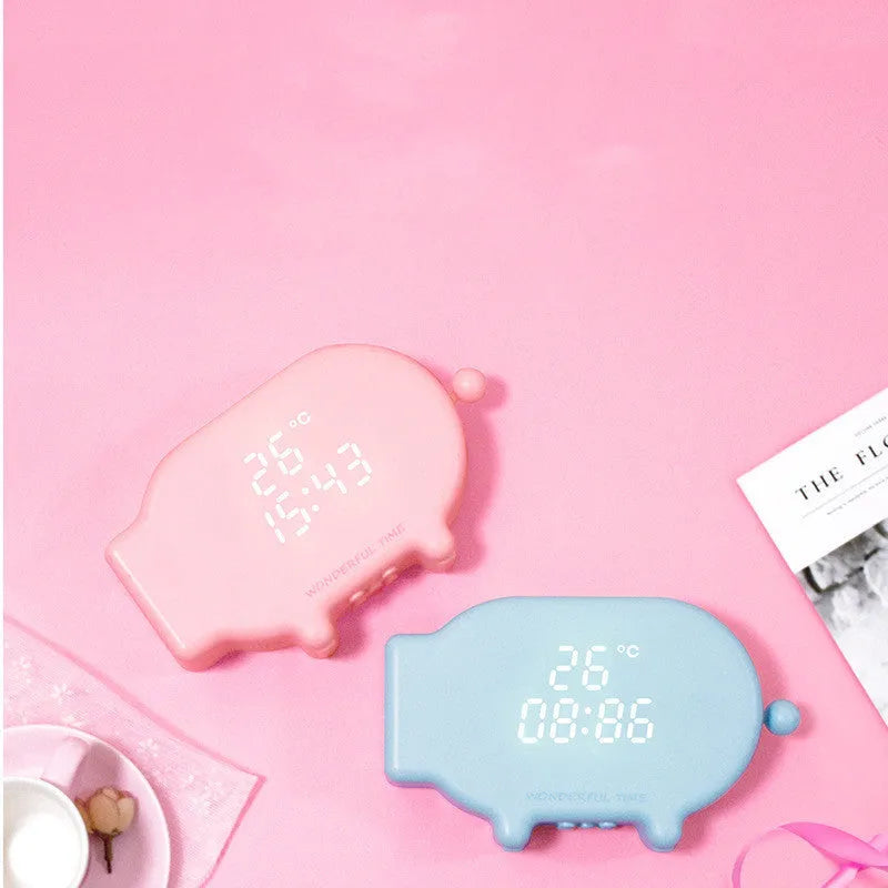 Blue or pink multifunctional LED alarm clock with temperature display and USB charging port