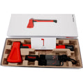 Red plastic axe muscle trainer fitness equipment for home workouts.