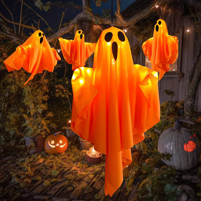 White ghost horror indoor party light with cloth material and 4.5V button electronics for Halloween decorations