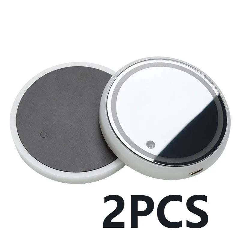 Colourful LED light-up coaster for car cup holder showing seven changeable colours and USB cable.