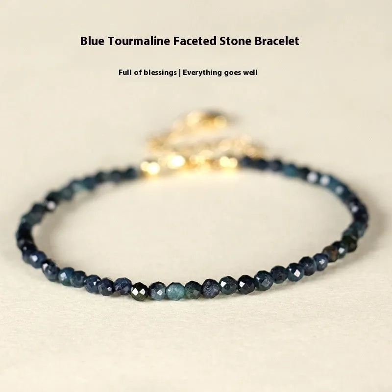 Blue tourmaline beaded bracelet with 3mm gemstone beads and spacer bead design