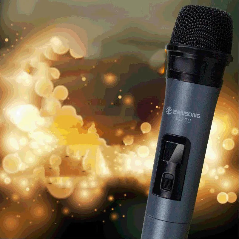 Black Wireless Microphone V12 handheld dynamic microphone with USB receiver and accessories