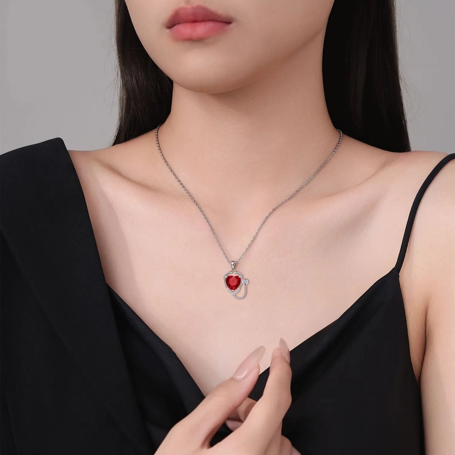 Women's copper necklace with red diamond electroplated wings cross stethoscope pendant, casual medical-inspired jewellery