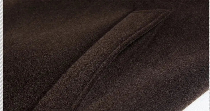 Men's medium long wool cashmere lapel coat in solid black, cardigan style, fit for business wear