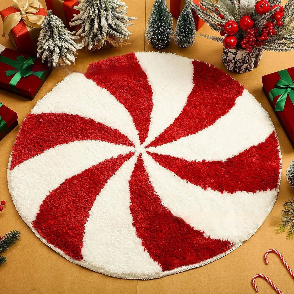 Christmas round pad polyester carpet with printed festive design in 60cm or 80cm size