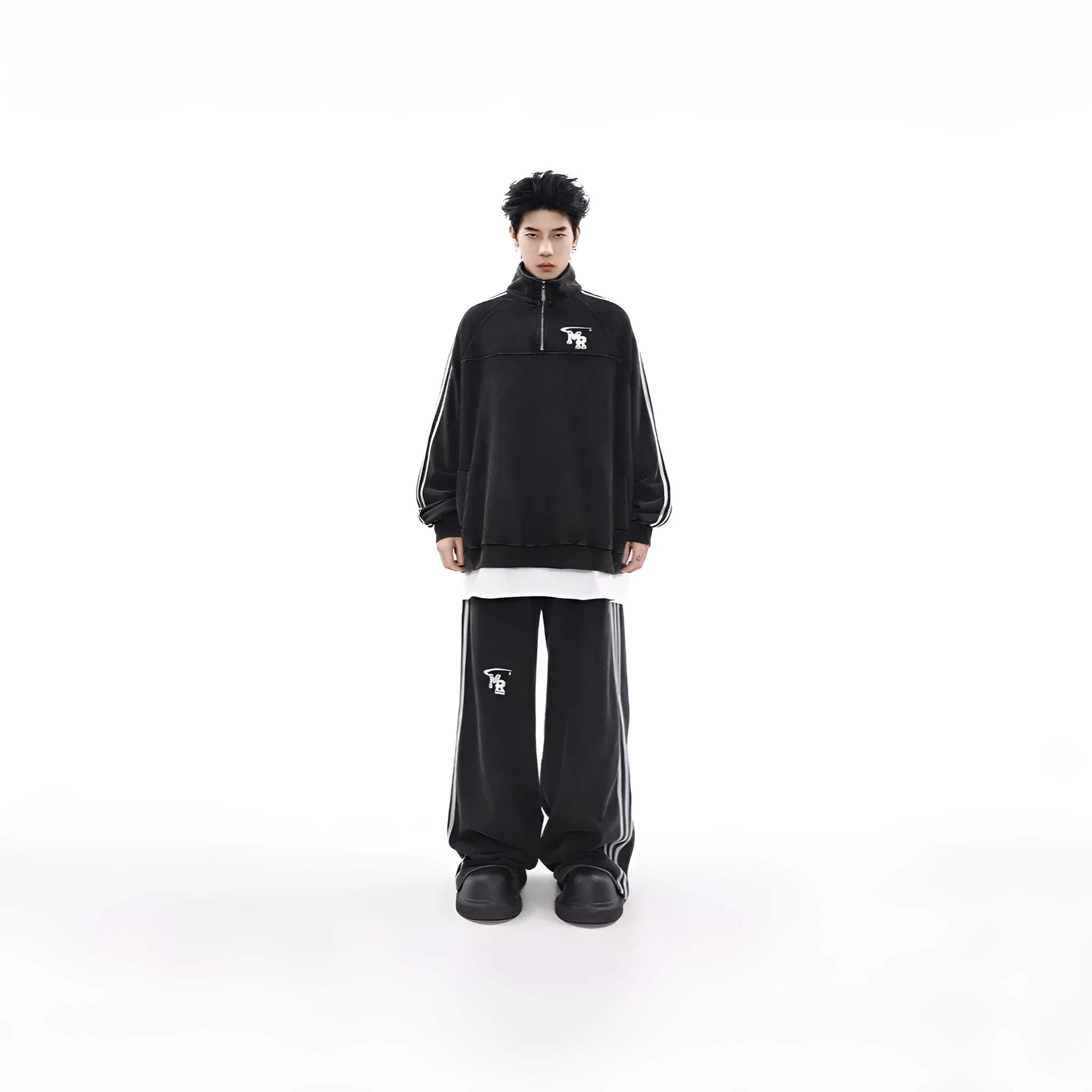 Black stand collar hoodie with long sleeves for casual sports wear