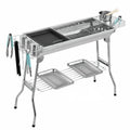 Large stainless steel turnover barbecue oven with charcoal stove and cooking accessories
