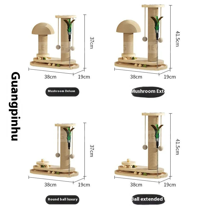 Solid wood cat scratching post with rotating turntable in various style options