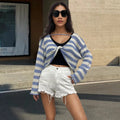 Striped long-sleeved pullover sweater in mercerised cotton, shown in multiple colours with front-and-back wearable design