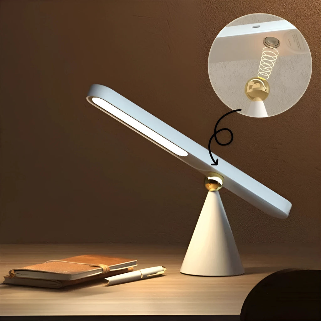 Geometric magnetic suction desk lamp in white colour with USB cable and touch control