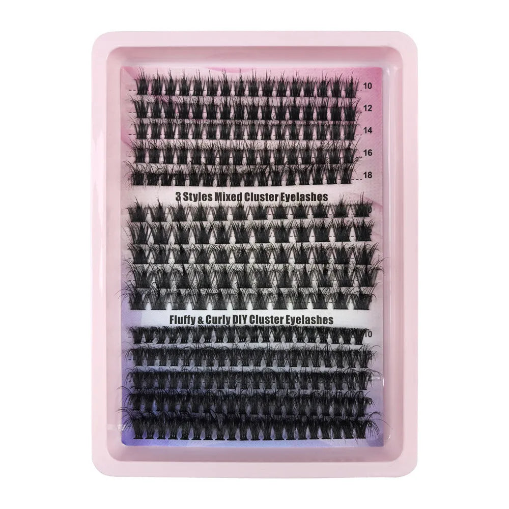 Creative messy false eyelash mixed set in storage box showing five different design styles
