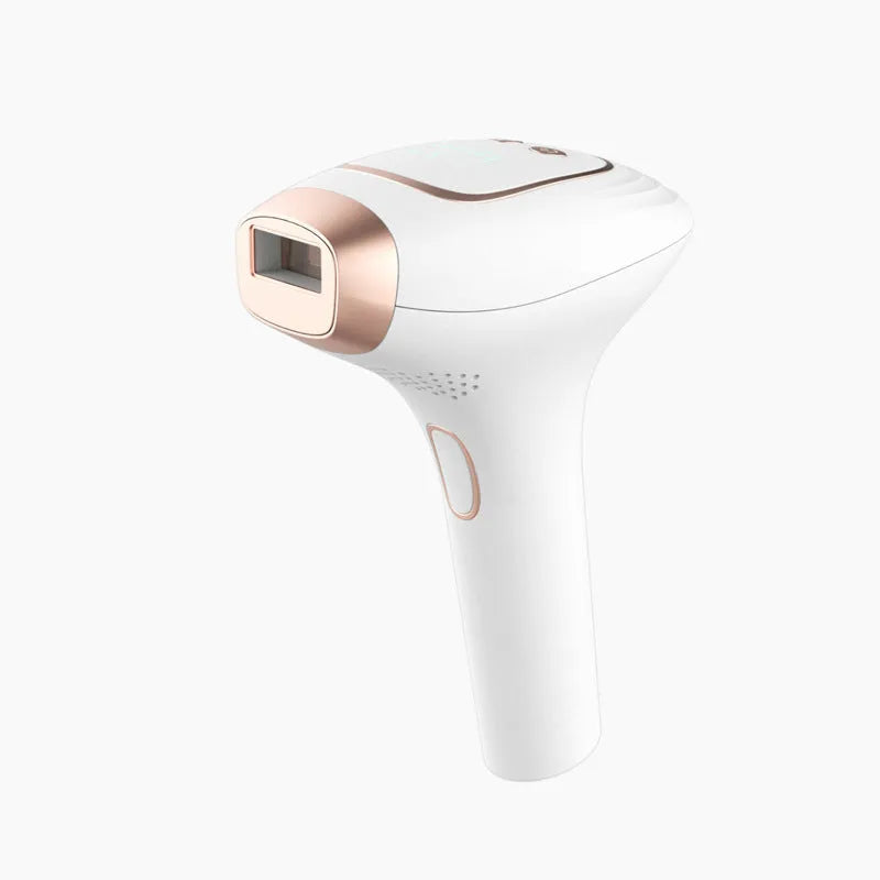 Pink and white laser hair removal device with ice cooling technology and accessories