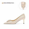 French wedding crystal bridal high heels with rhinestones on cloth upper, available in stiletto or cat heel styles