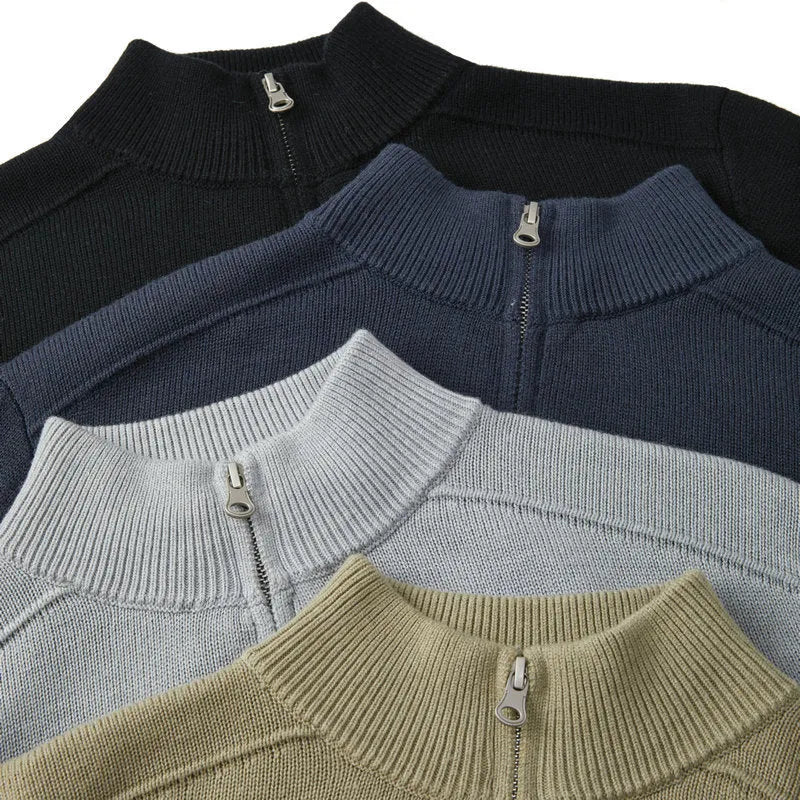 Men's slim fit casual pullover sweater in thickened wool, shown in a choice of colours.