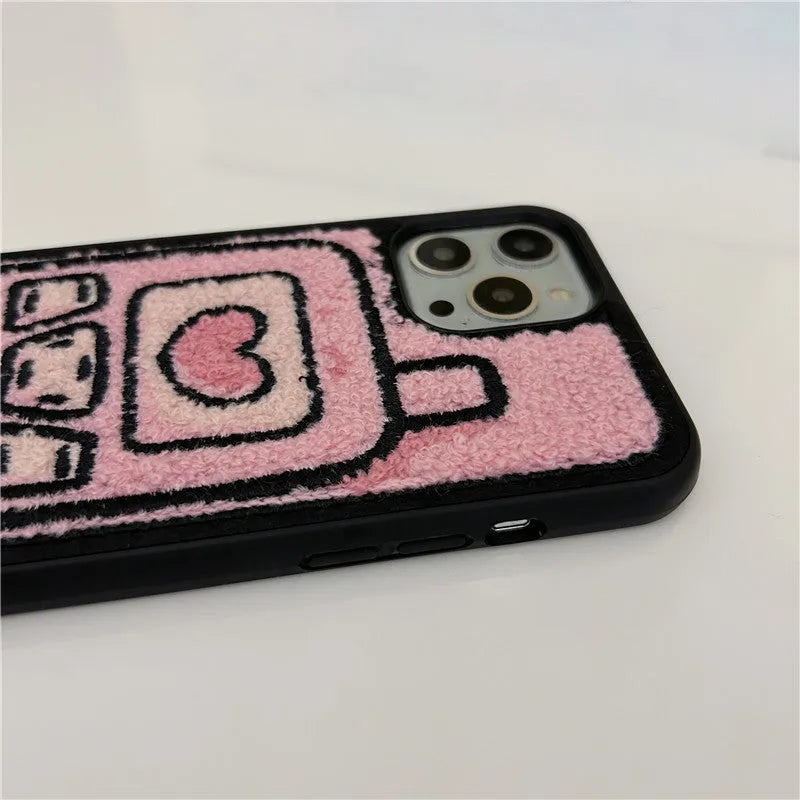 Pink embroidered towel texture TPU iPhone case for multiple models