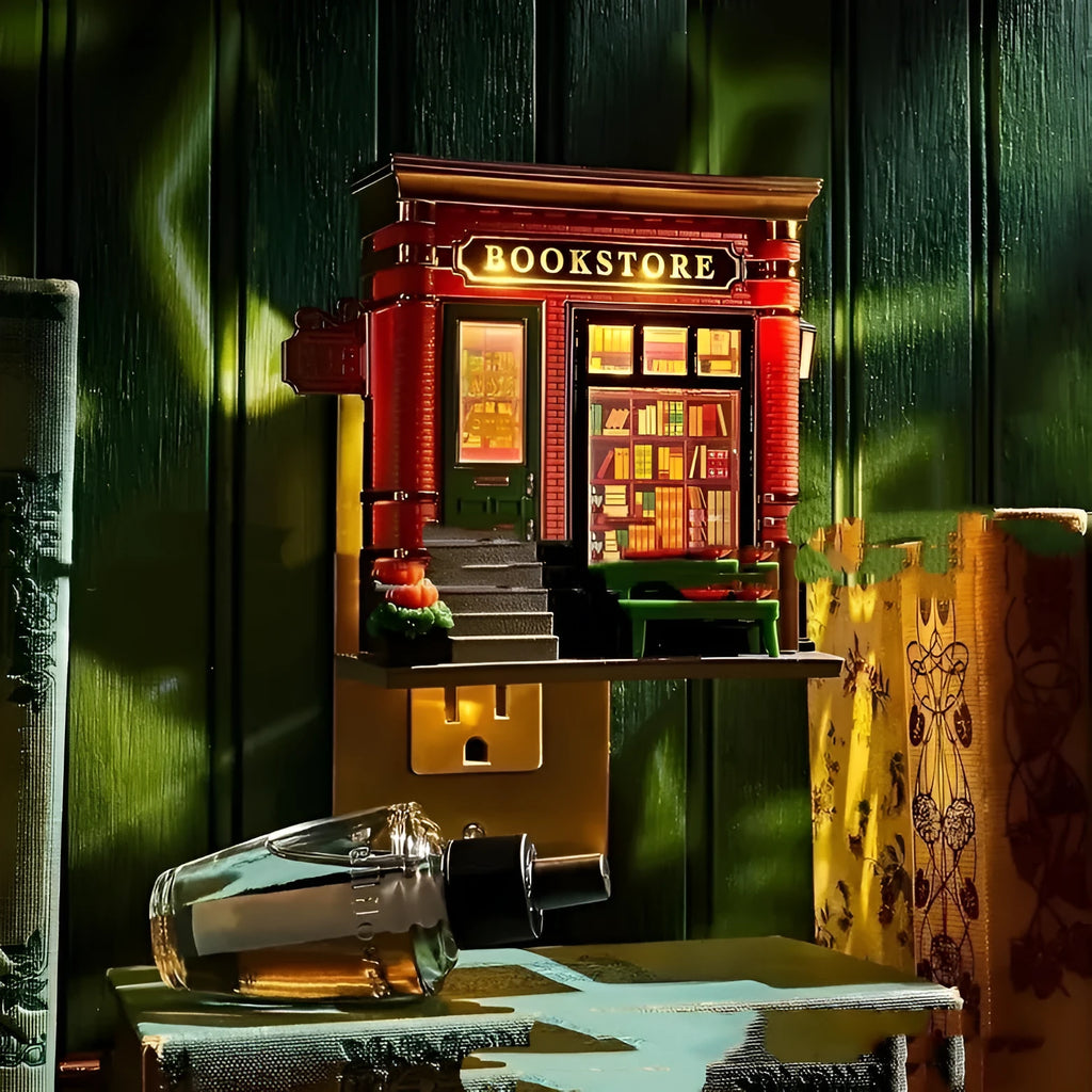 Coloured resin cartoon house-shaped small night lamp ornament for Christmas decoration.