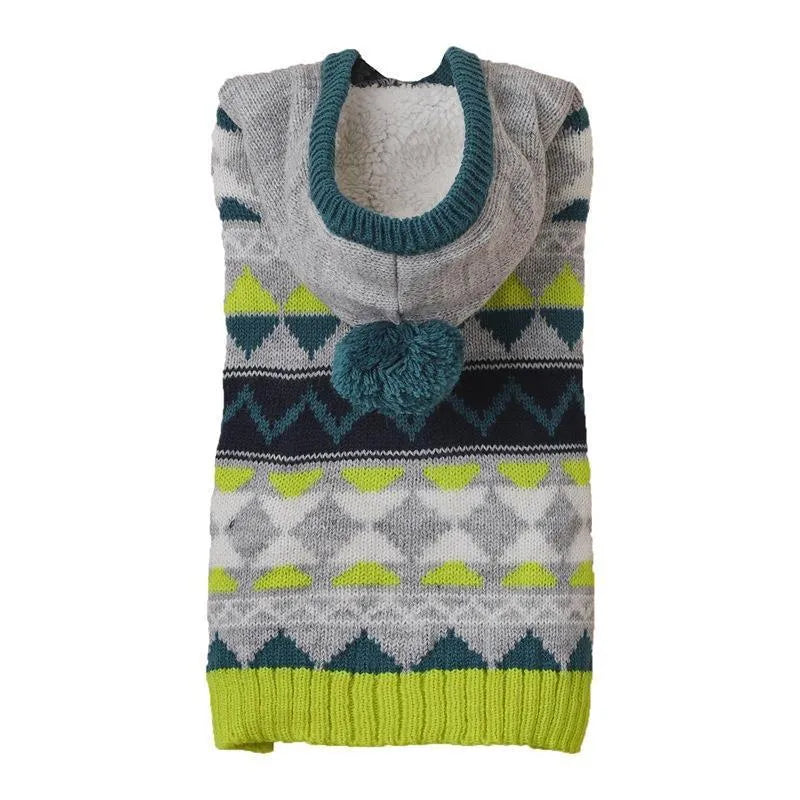 Green classic diamond pattern knitted sweater for a small dog on a white background.