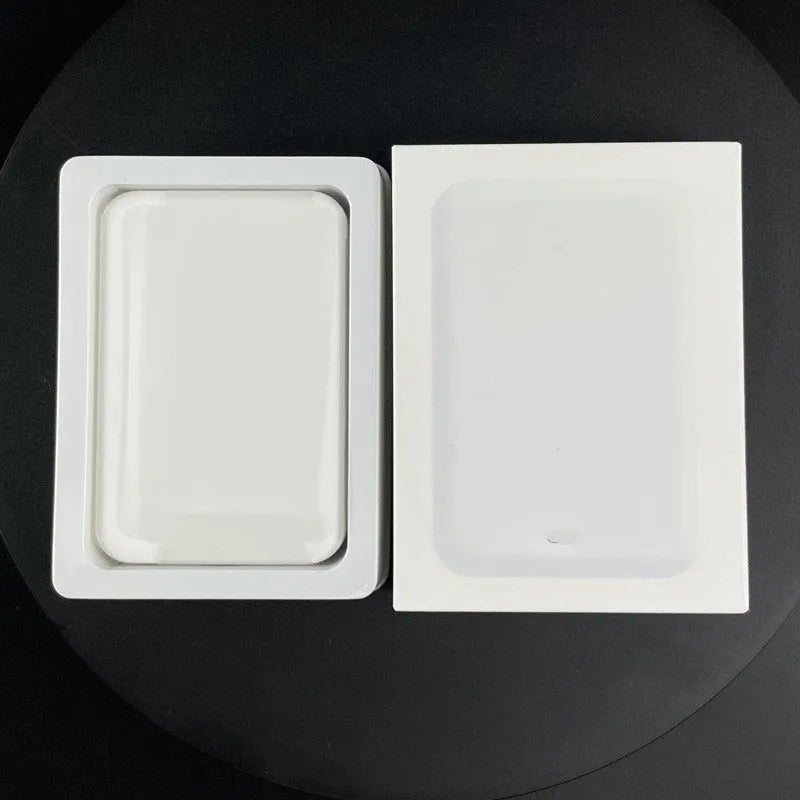 White PVC magnetic wireless charger power bank showing 5000mAh capacity and compact design