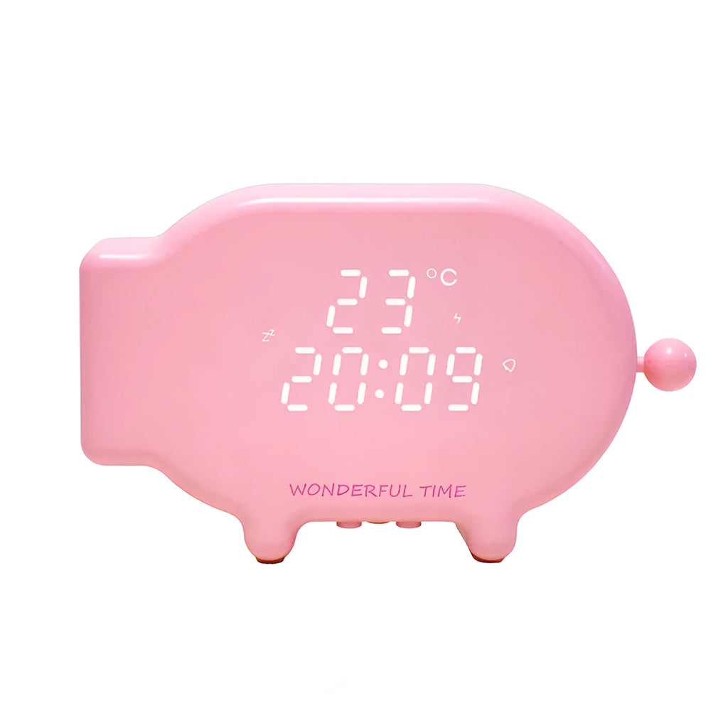 Blue or pink multifunctional LED alarm clock with temperature display and USB charging port