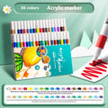Box of acrylic marker pens for student painting with true colour ink in multicolour plastic barrels