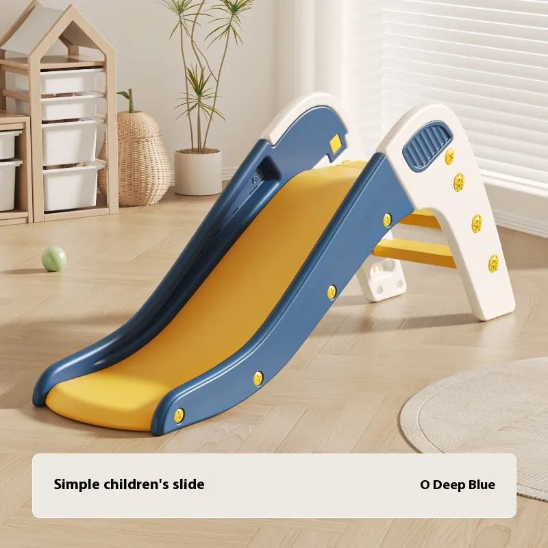 Small blue plastic baby slide for indoor play and early development.