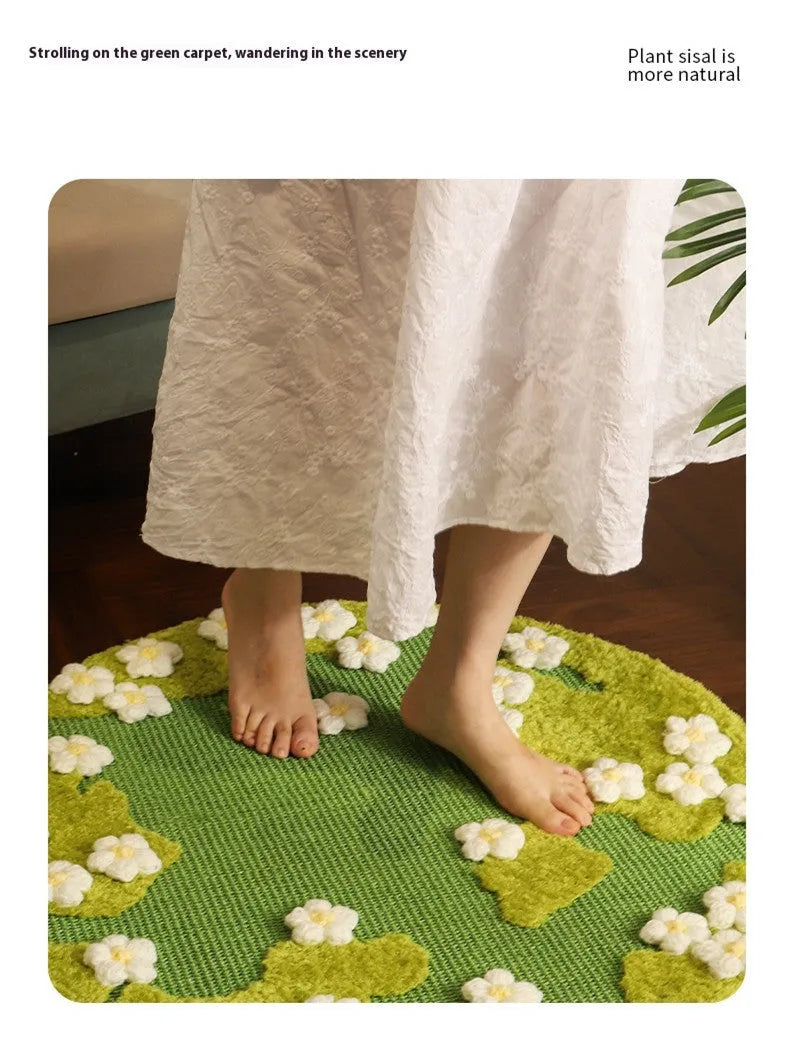 Flower sisal cat scratching pad in pastoral style with 80cm diameter on a floor