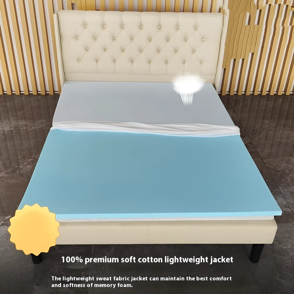 Thin gel memory cotton tatami mattress showing three thickness options: 2cm, 3cm, and 5cm.
