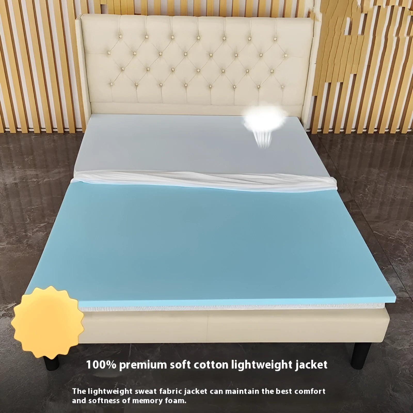 Thin gel memory cotton tatami mattress showing three thickness options: 2cm, 3cm, and 5cm.