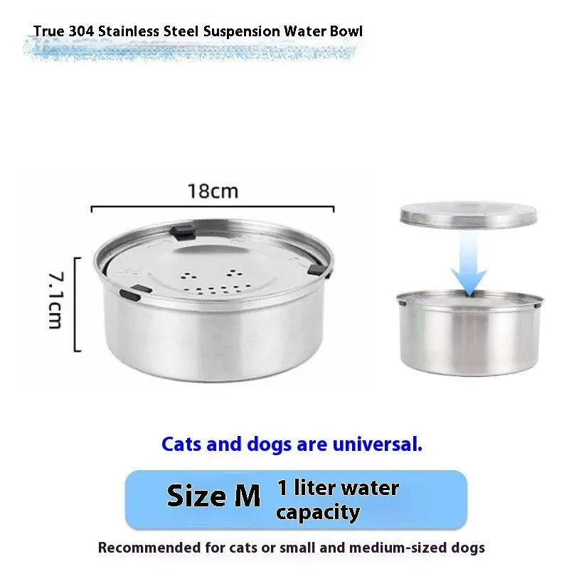 Silver stainless steel large capacity pet drinking water bowl for dogs and cats