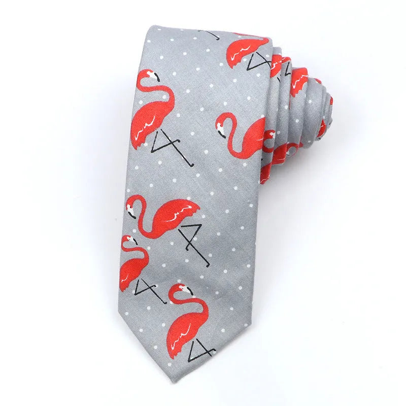 Korean style narrow men's cotton bow tie with a printed cartoon pattern in a solid colour on a white background.