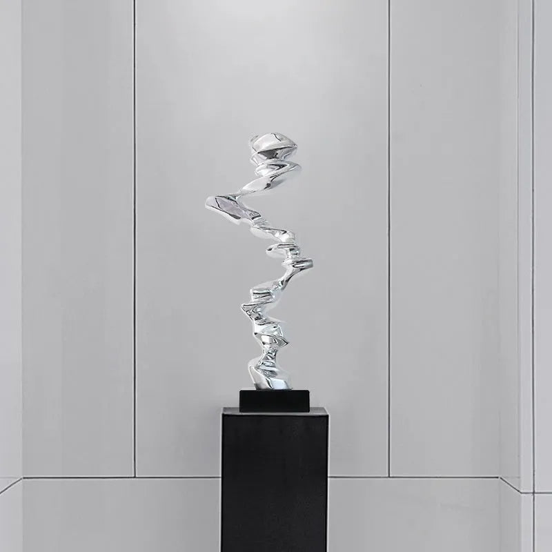Modern abstract still life ornament in metallic gold, silver, or blue finish for minimalist home or hotel decor.