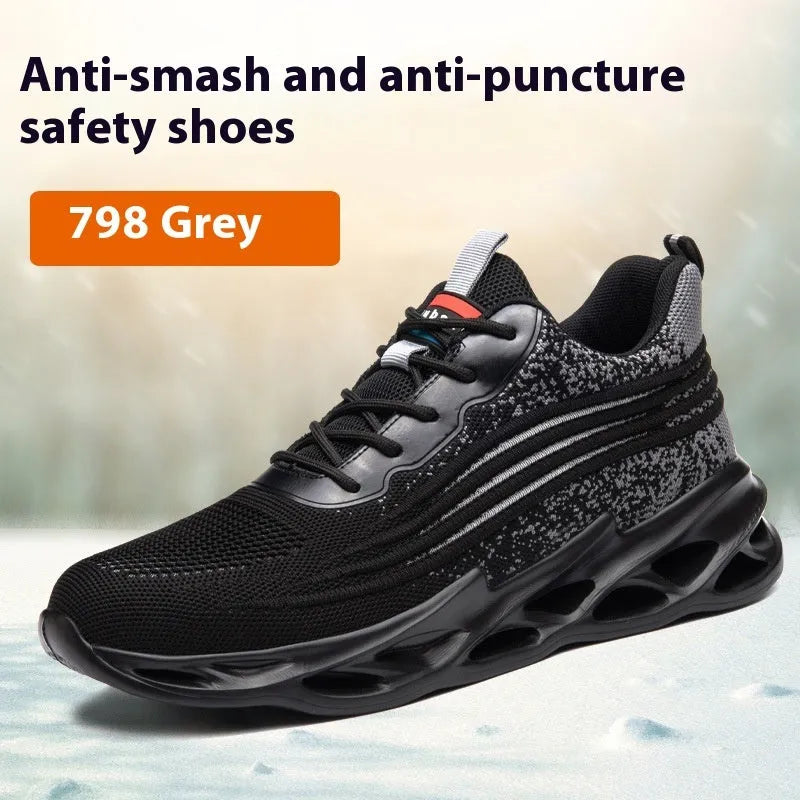 Brown labour protection shoes with anti-smashing toe and puncture-resistant rubber sole
