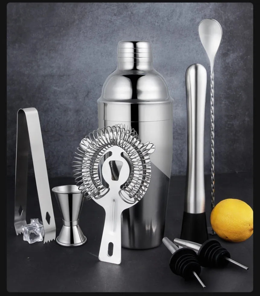23-piece stainless steel cocktail set with European style bar tools including wine mixers