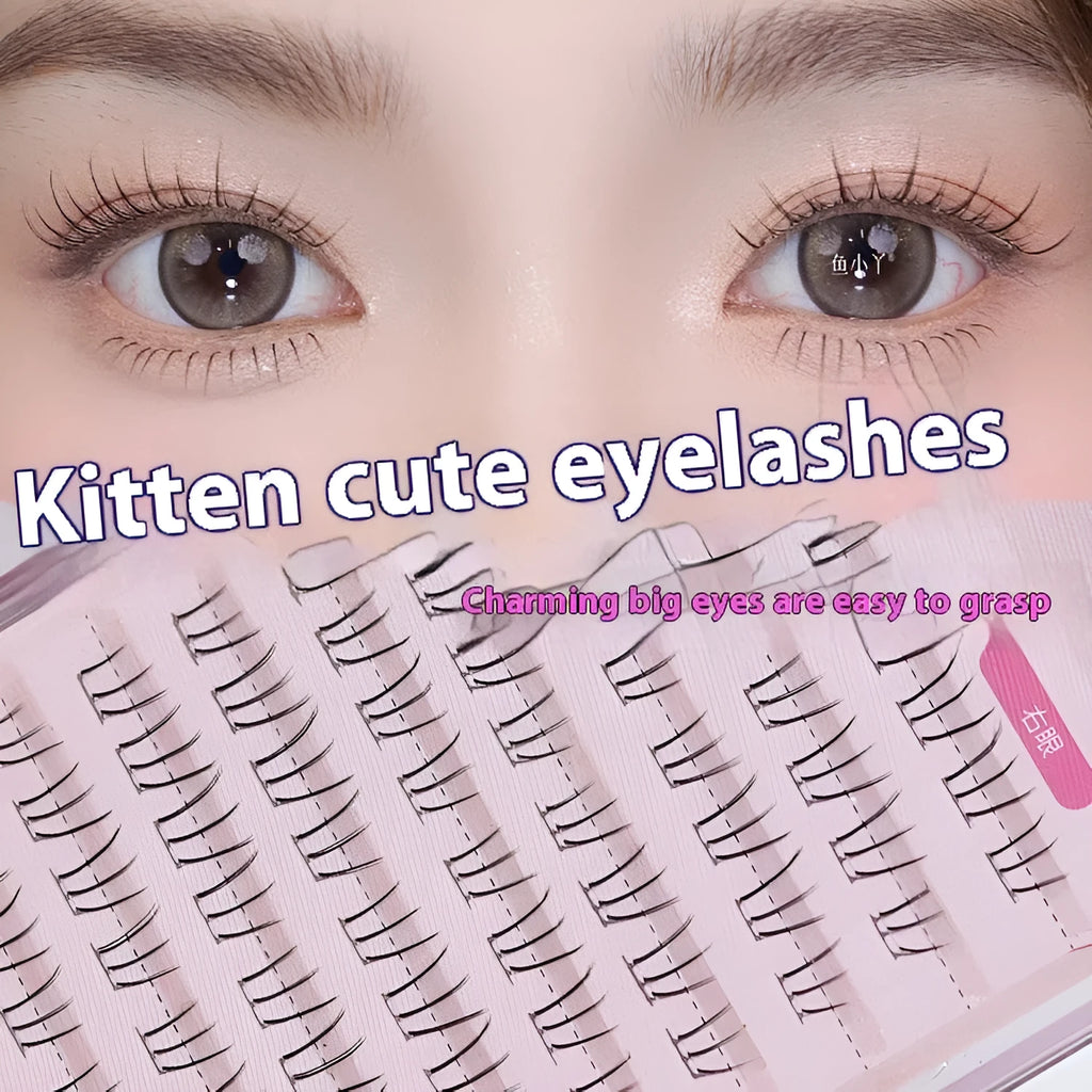 False eyelashes strip with kitten's paw lower lash design and 12 rows of voluminous, pointed artificial fibre lashes.