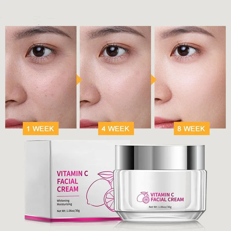 Vitamin C face cream in 6cm square jar with 30g content for facial skincare
