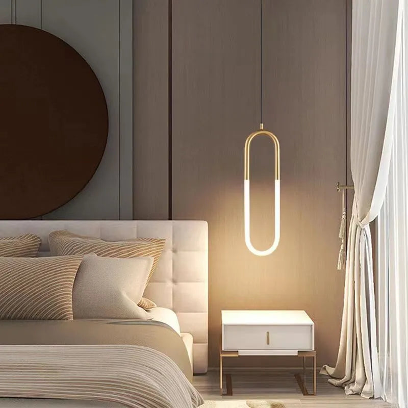 Nordic minimalist U-shaped metal bedside chandelier pendant light with three-colour dimming