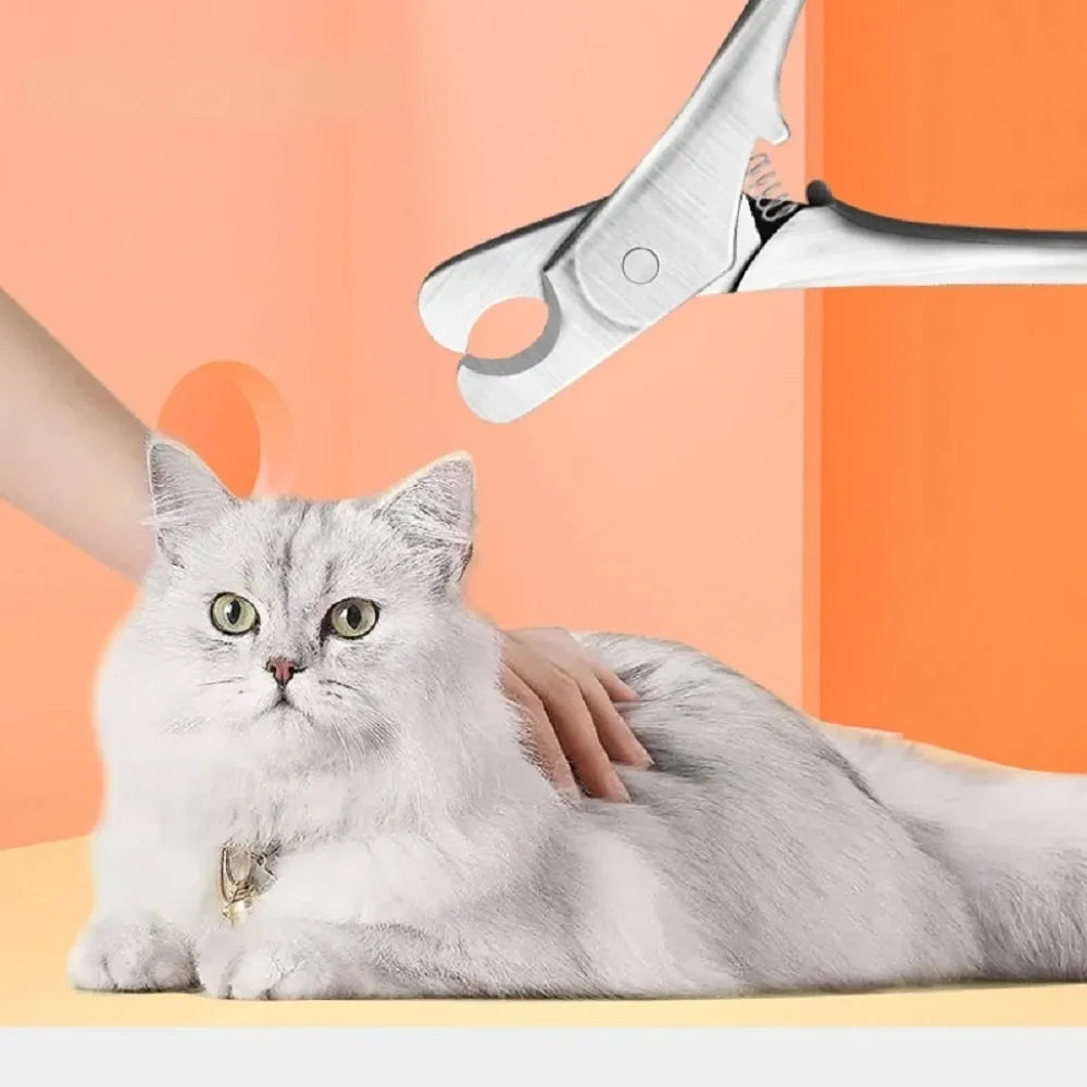 Professional silver stainless steel pet nail clipper with safety guard for dog and cat grooming