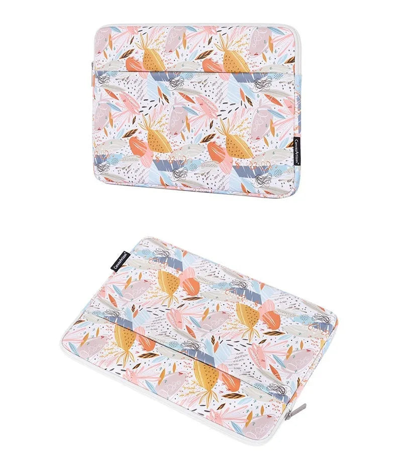 White 14-inch waterproof laptop sleeve made from PU leather for portable computer protection.