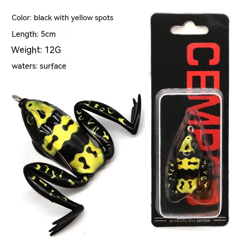 Bionic frog fishing lure with realistic snake head design and double hooks in grass green colour