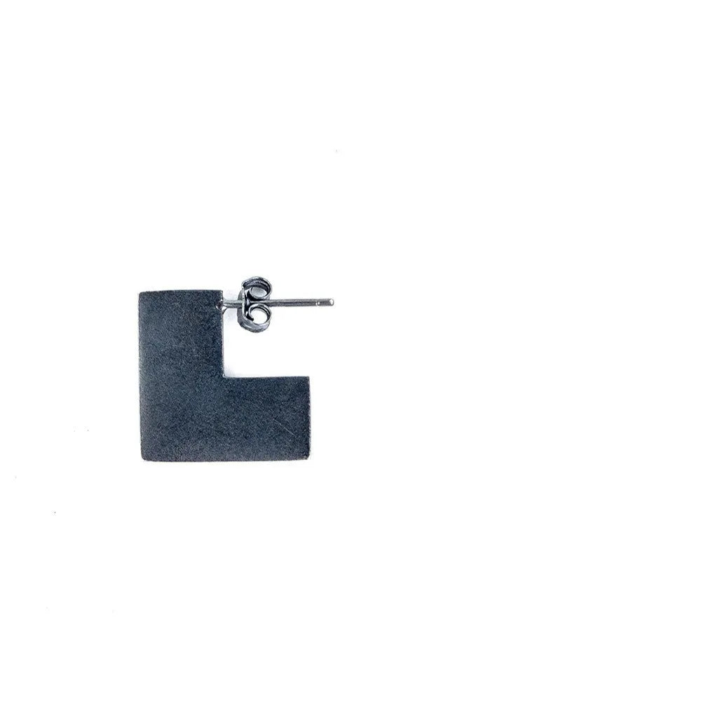 Oxidised black geometric square sterling silver earrings minimalist cold wind style
