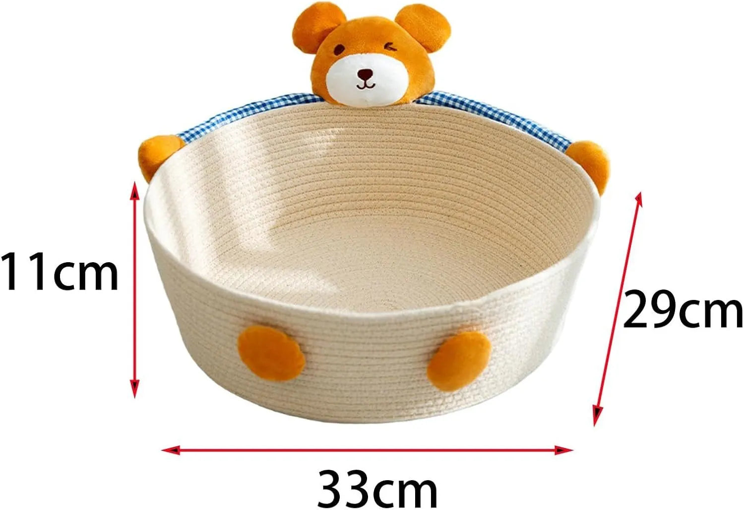 Woven cotton rope cat bed basket with integrated scratch pad in bear design