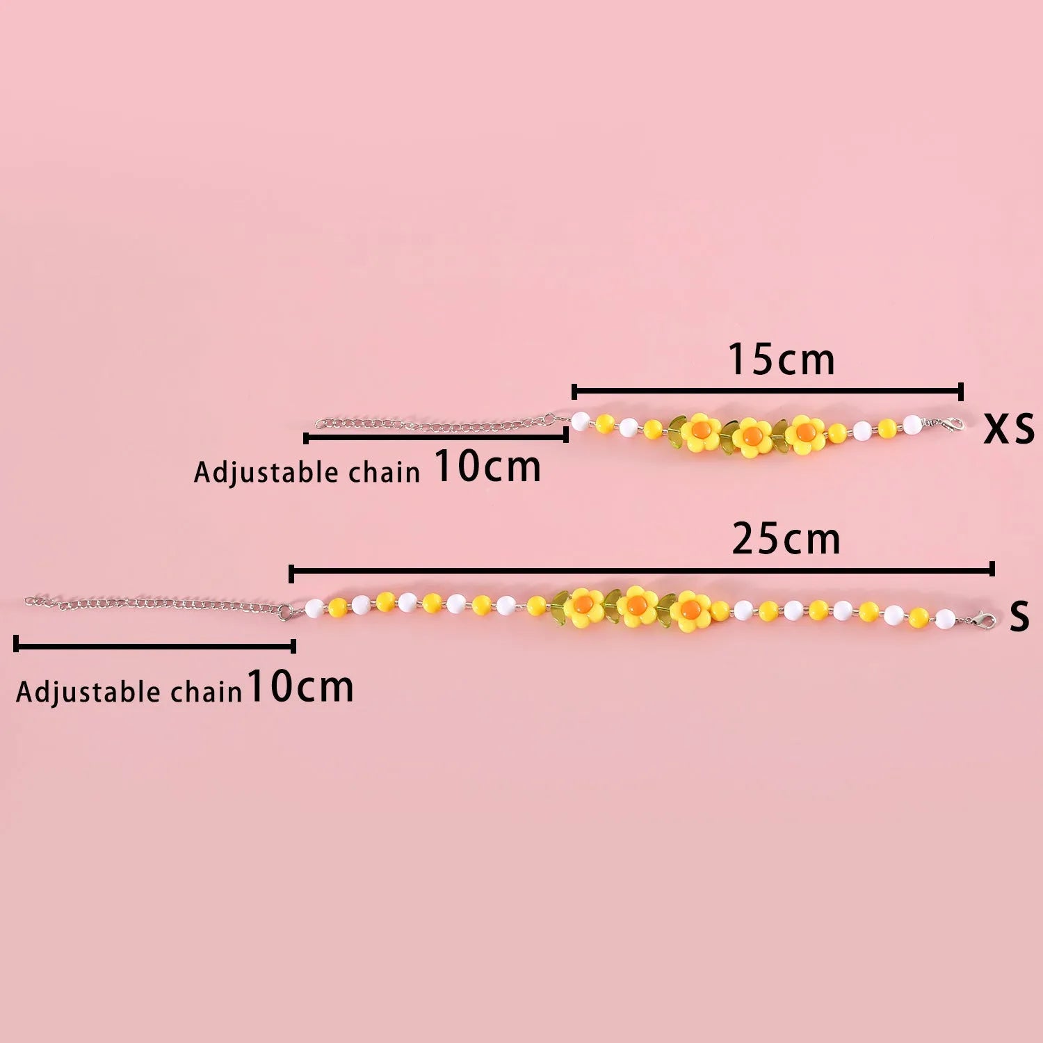 Colourful plastic bead pet necklace for cats with floral and rainbow designs in adjustable XS and S sizing