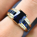 Personalised zinc alloy fashion ring with diamond and zircon details in blue and purple.