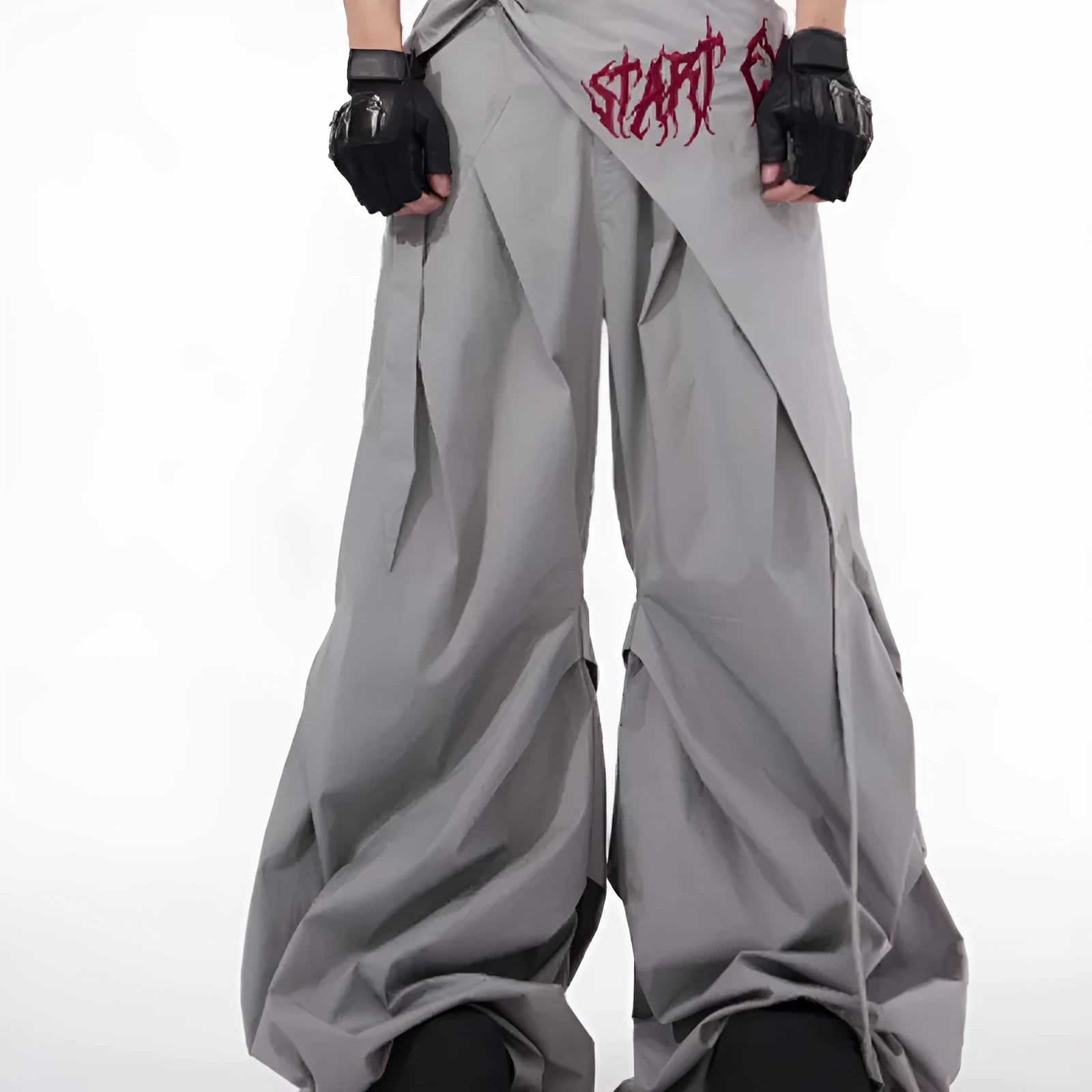 Korean style wide-leg summer pants for boys in black and grey solid colours.