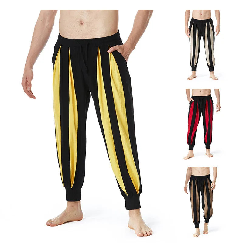Men's brown straight-leg casual trousers made from polyester fabric for spring.