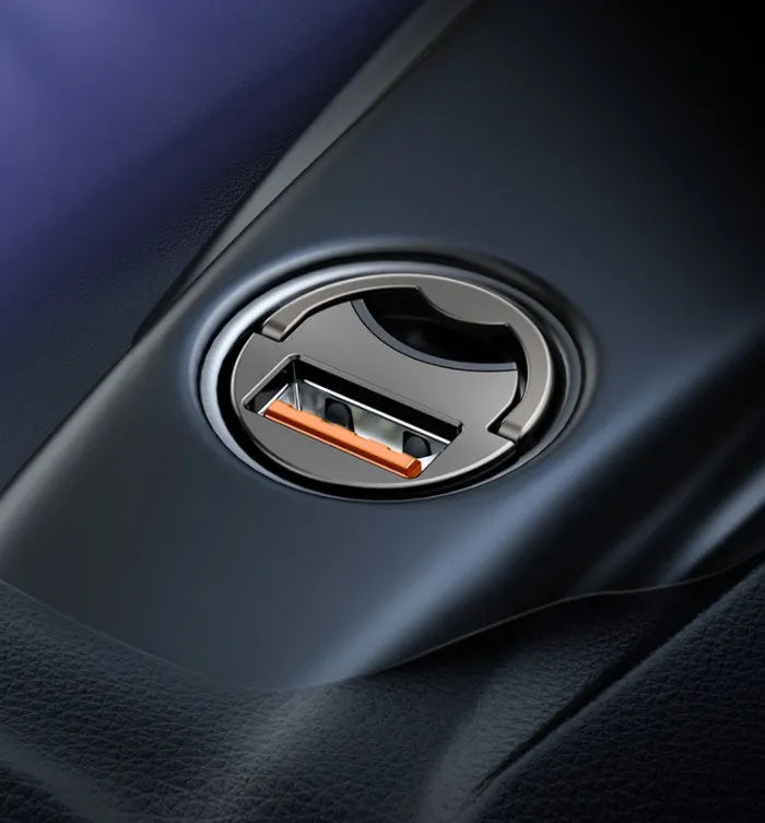 Baseus electro-optical grey mini car charger with 1 metre cable for 30W PPS fast charging
